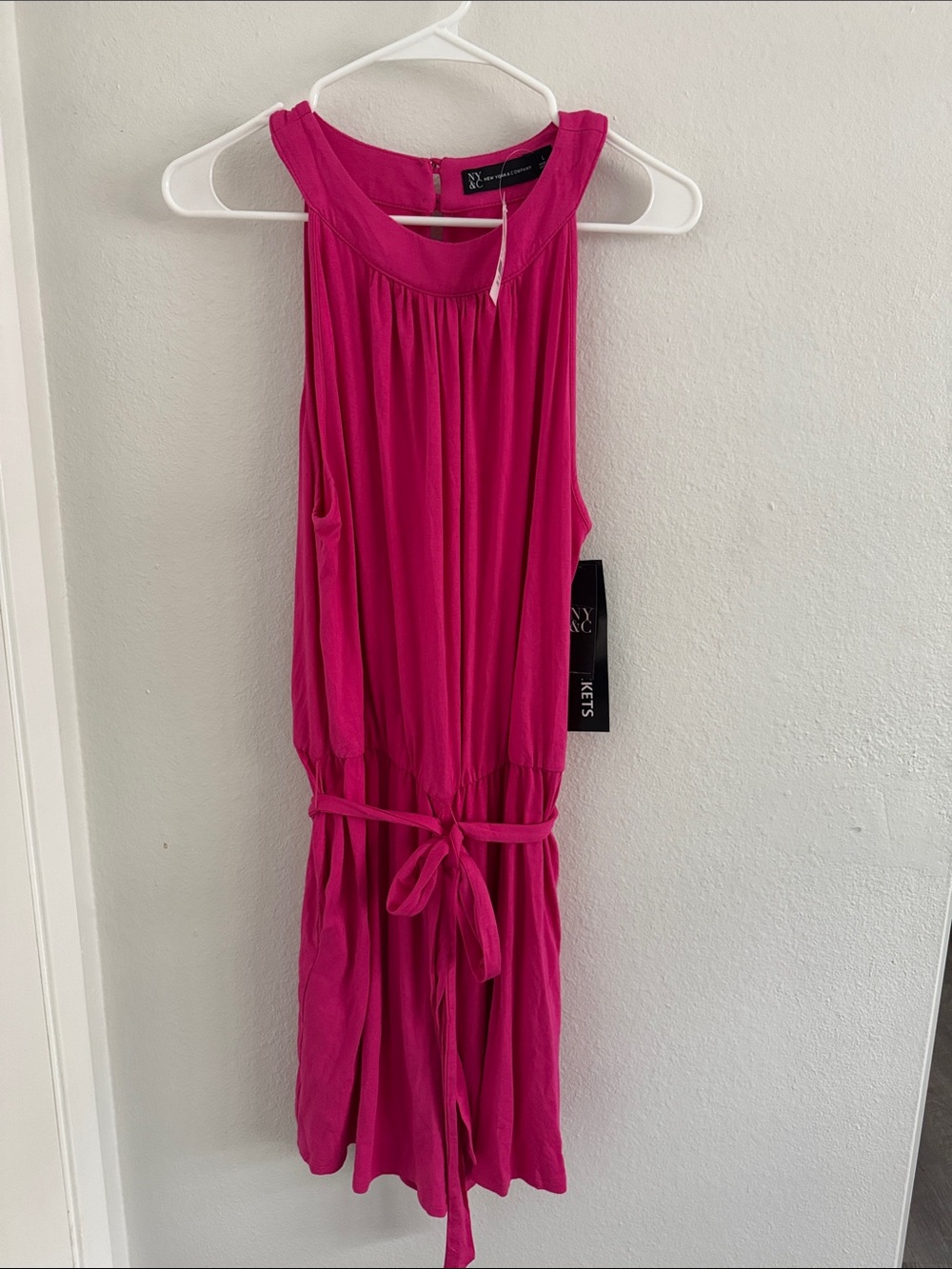New York & Company Hot Pink Sleeveless Tie-Waist romper
